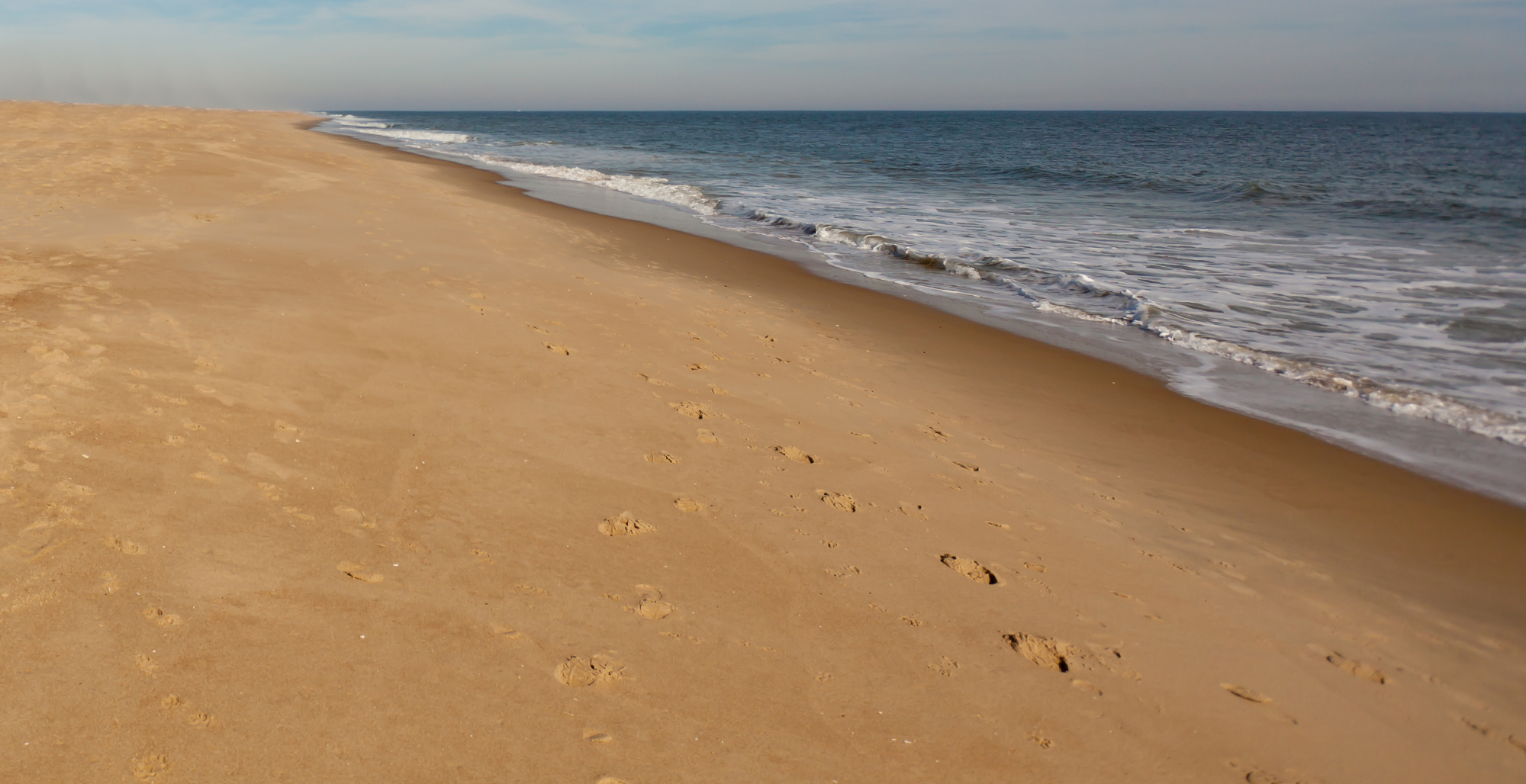 Empty Beach Waves Foot Prints